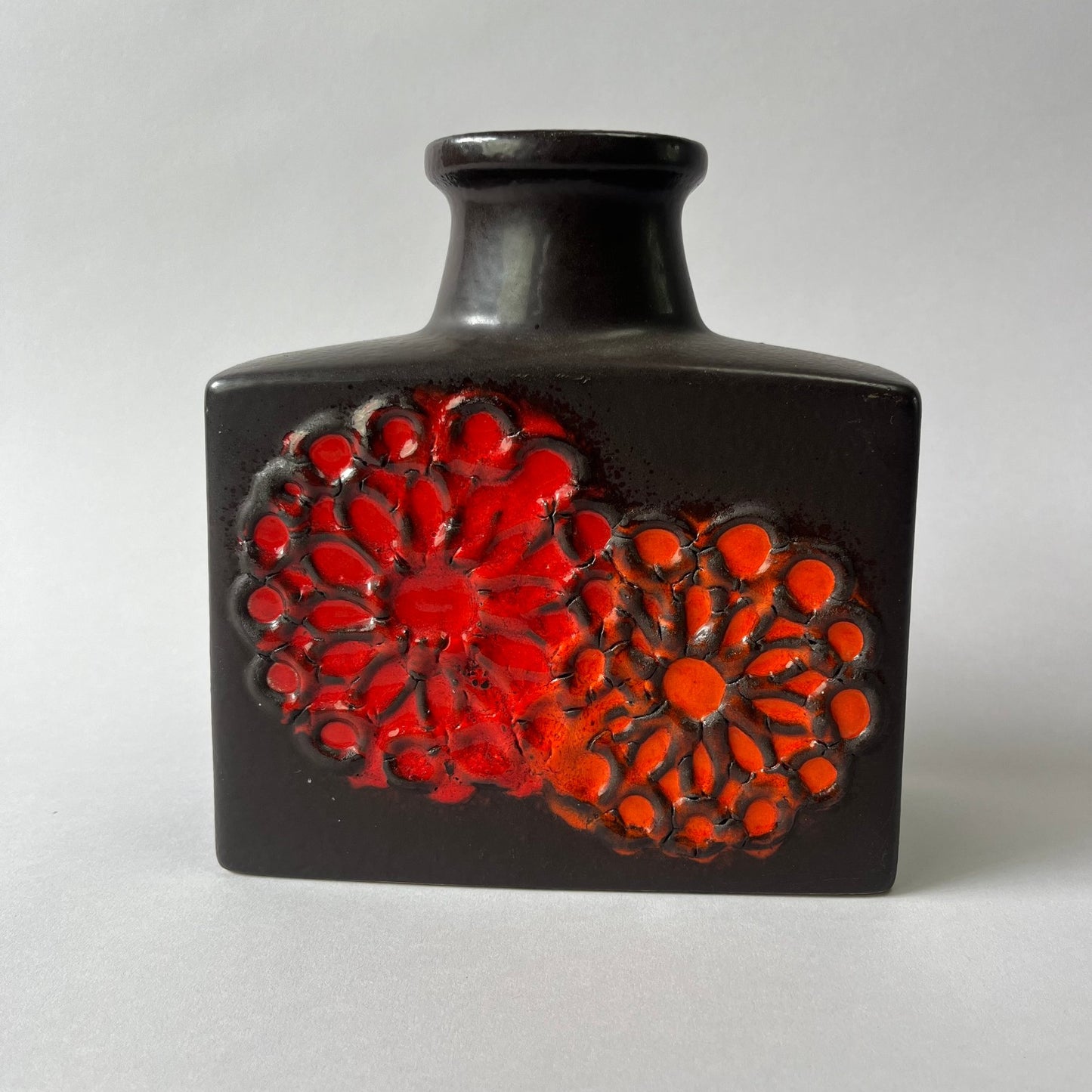 An Iconic Scheurich Bottle Vase in Red & Brown Fat Lava Glaze | West Germany, c.1970