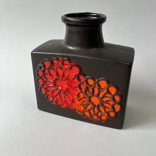 An Iconic Scheurich Bottle Vase in Red & Brown Fat Lava Glaze | West Germany, c.1970