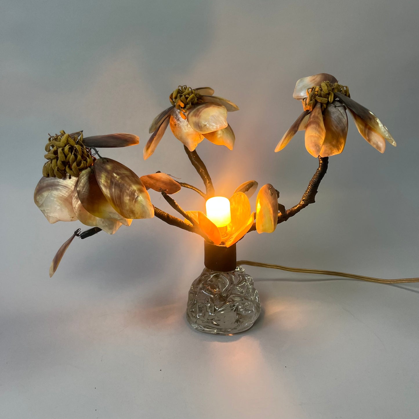 Art Deco Boudoir Light with Sea Shells and Mother-of-Pearl Flowers – c.1925