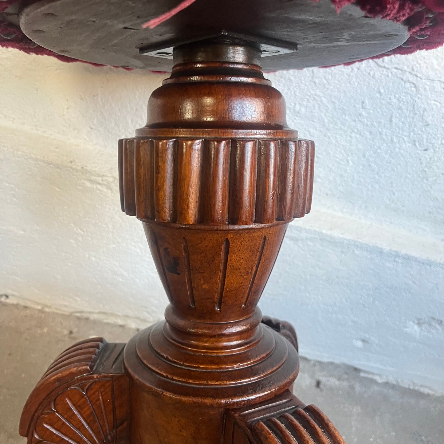 Fine Victorian Carved Mahogany Swivel Piano Stool – Velvet Upholstered, England