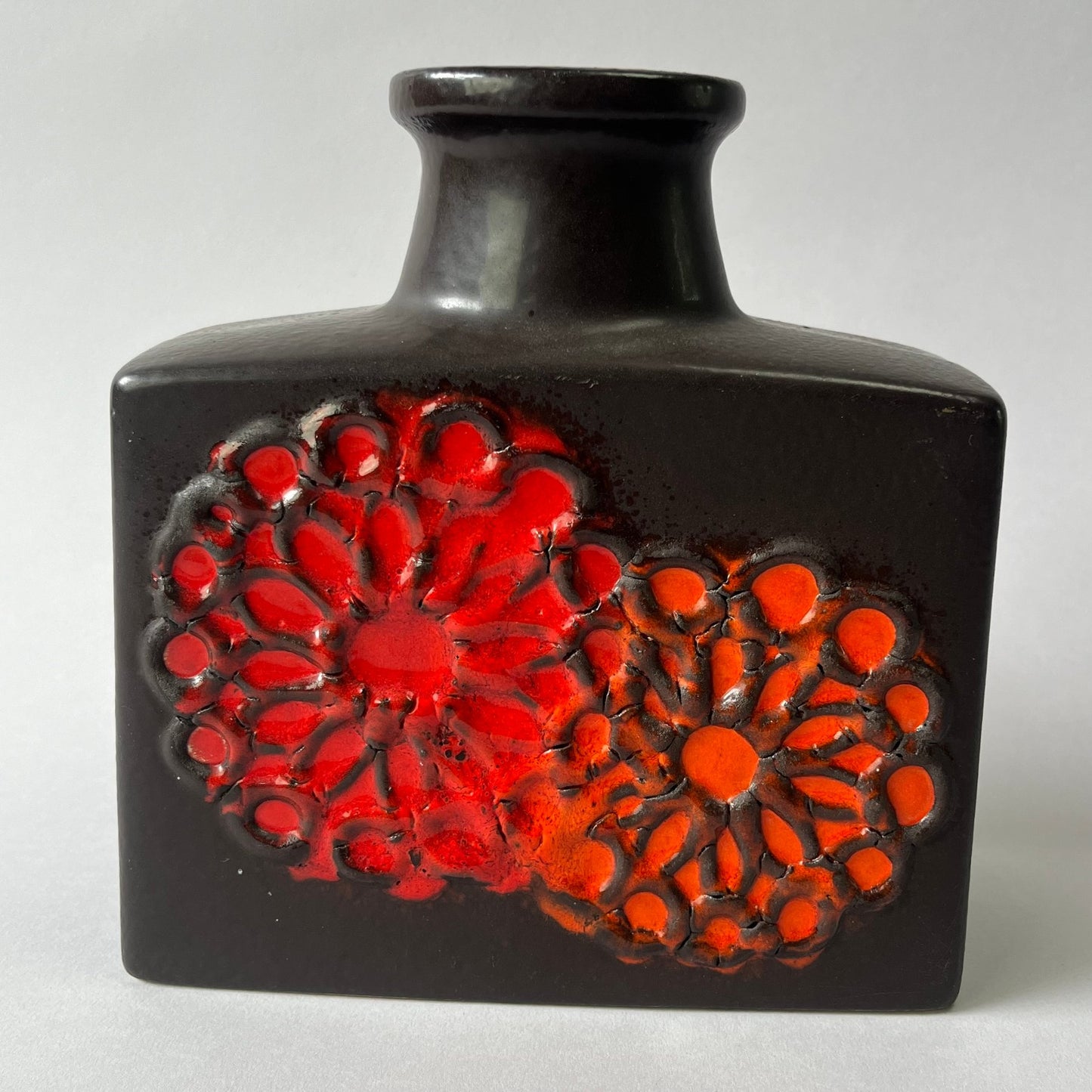 An Iconic Scheurich Bottle Vase in Red & Brown Fat Lava Glaze | West Germany, c.1970