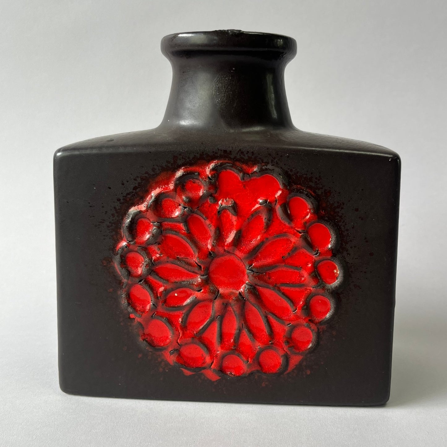 An Iconic Scheurich Bottle Vase in Red & Brown Fat Lava Glaze | West Germany, c.1970